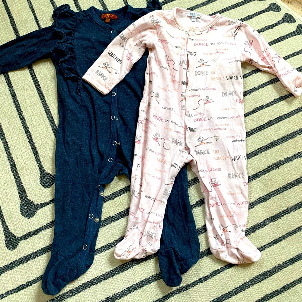 Baby girl bundle of two footies 6 - 9 months noomie and seven for all mankind